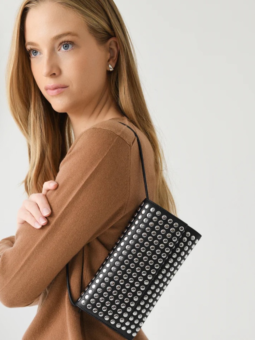 New! Loeffler Randall Black Studded Clutch Shoulder Bag